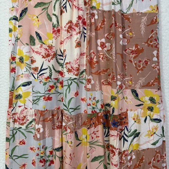 T Tahari Skirt Small Medium Multi Floral Patchwork Tiered Maxi Boho A-Line - Picture 9 of 13
